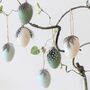 Set Of Six Speckled Feather Hanging Easter Eggs, thumbnail 2 of 5