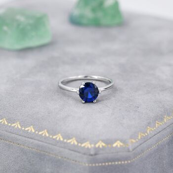 Sterling Silver One Carat Sapphire Blue Cz Brilliant Cut Ring, 4 of 12