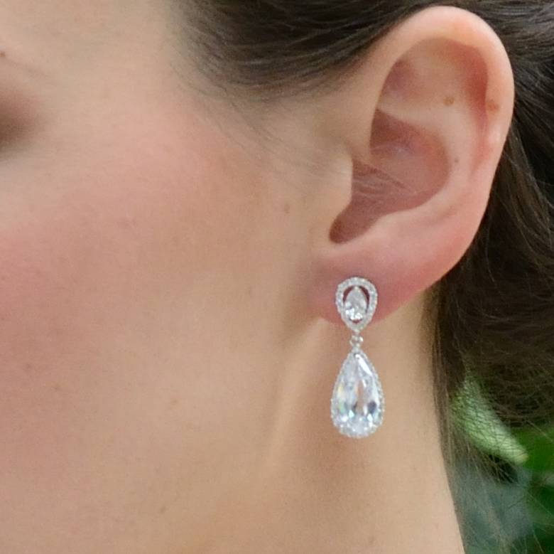 simple pear drop crystal earrings by queens & bowl