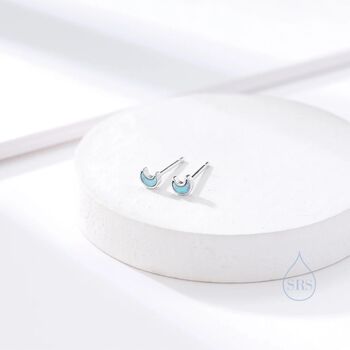 Extra Tiny Opal Moon Stud Earrings In Sterling Silver, 5 of 11