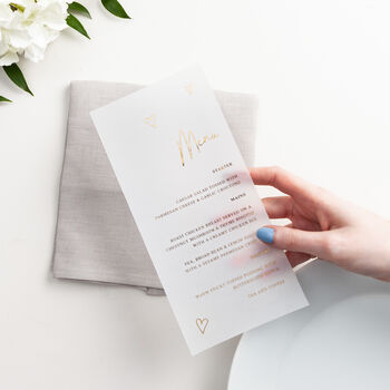 Scattered Hearts Foiled Menus With Optional Place Cards, 3 of 4