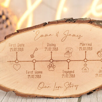 Love Story Timeline Log Wood Slice Sign Decoration, 2 of 5