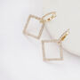 Gold Colour Square Crystal Encrusted Drop Earrings, thumbnail 3 of 3