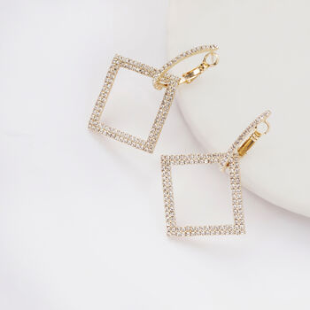 Gold Colour Square Crystal Encrusted Drop Earrings, 3 of 3
