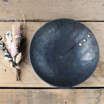 Personalised 8th Anniversary Hammered Metal Bowl With Bronze Buttons, 3 of 4