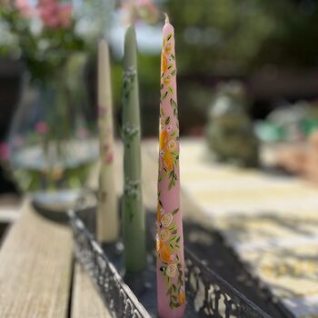 Pink Lemon And White Rose Taper Candles, 3 of 5