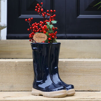 Large Blue Personalised Welly Boots Planter, 3 of 9
