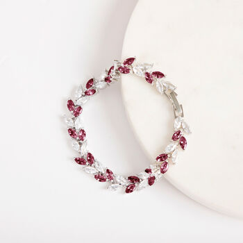 Red And Crystal Colour Leaf Design Tennis Bracelet, 3 of 4