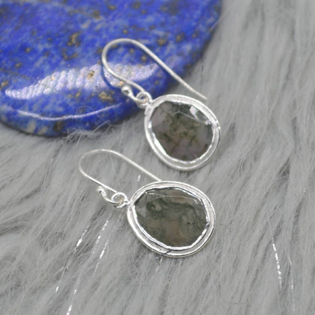 Moss Agate Sterling Silver Earrings, 1 of 8