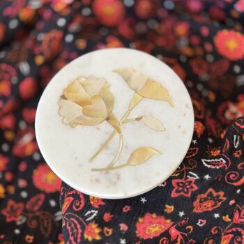 Marble Inlay Coasters, Set Of Four, Dull Gold On White, 11 of 11