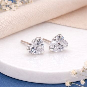 Sterling Silver Cubic Zirconia Heart Stud Earrings – 5mm, 3 of 7