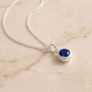 Personalised Sterling Silver September Birthstone Sapphire Pendant Necklace, 2 of 9