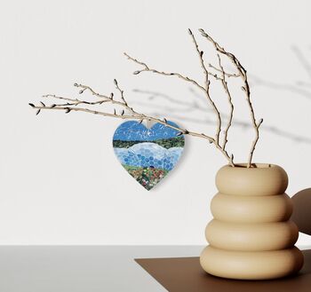 Eden Project Biomes Wooden Hanging Heart, Collage Art Of Cornwall, 2 of 2