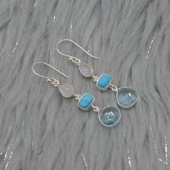 Moonstone Turquoise Blue Topaz Earrings, 3 of 11