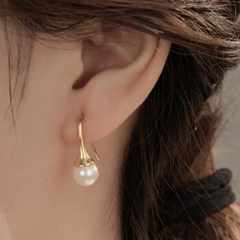 Gold Plated Tear Drop Imitation Pearl Earrings, 3 of 5