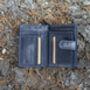 Women's Luxury Navy Blue Leather Tab Trifold Purse Rfid Protected Personsalised, thumbnail 5 of 7