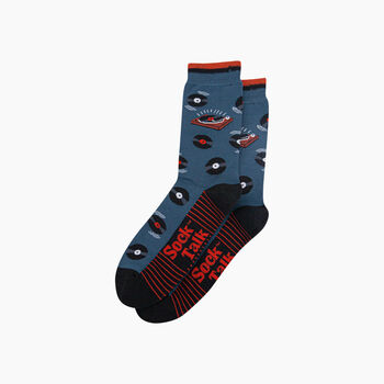 Vinyl Records Bamboo Socks In Teal, 3 of 4