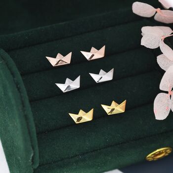 Origami Paper Boat Stud Earrings In Sterling Silver, 5 of 12