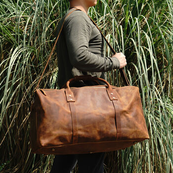 Genuine Leather Holdall Luggage In Brown, 8 of 12