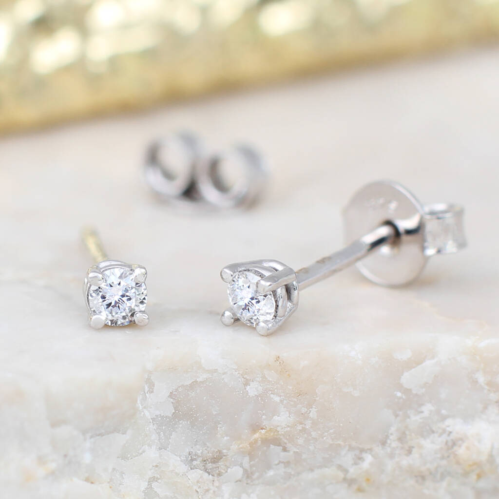 9ct White Gold And .10 Ct Diamond Solitaire Earrings, 1 of 2