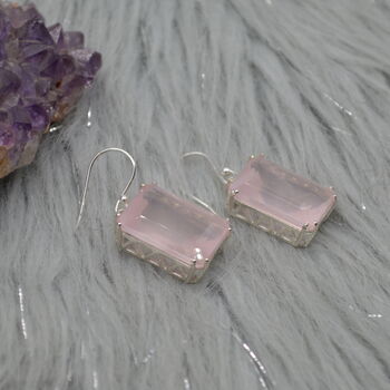 Rose Quartz Silver Earrings, Pink Gemstone Dangle Drop, 4 of 7