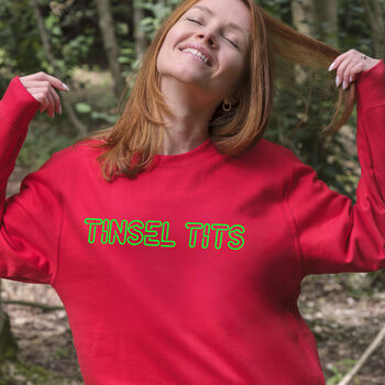 Tinsel Tits Glitter Christmas Jumper Sweatshirt, 2 of 7