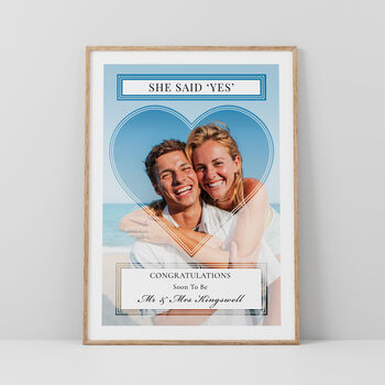 She Said Yes Couples Photo Print Personalised Engagement Gift, 2 of 6
