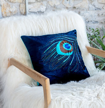 Velvet Peacock Cushion, 3 of 3