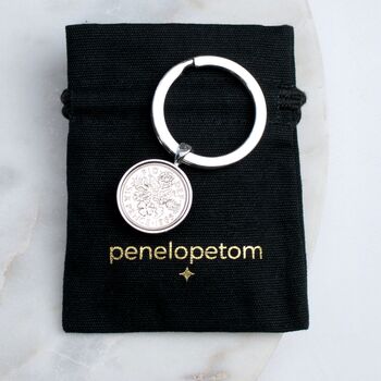Luxury 80th Birthday Silver Sixpence Keyring, 4 of 6