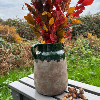 Green Glaze Terracotta Urn Vase | 27cm, 2 of 2