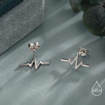 Sterling Silver Heart Beat Stud Earrings, 2 of 12