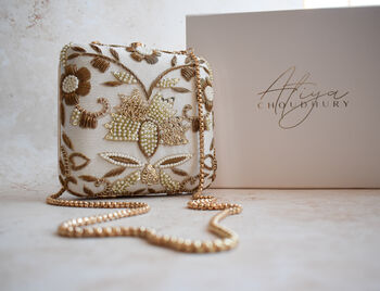 Raina Ivory Square Embroidered Clutch, 3 of 5