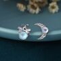 Sterling Silver Mismatched Firefly And Moon Stud Earrings, thumbnail 1 of 12