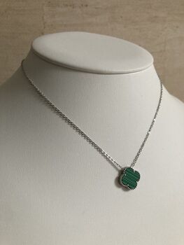 Green Double Sided Clover Silver Necklace, 3 of 4