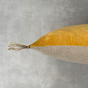The Velvet And Linen Cushion Mustard Yellow, 2 of 8