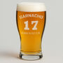 Personalised Father's Day Football T Shirt Name Engraved Pint Glass, thumbnail 1 of 2