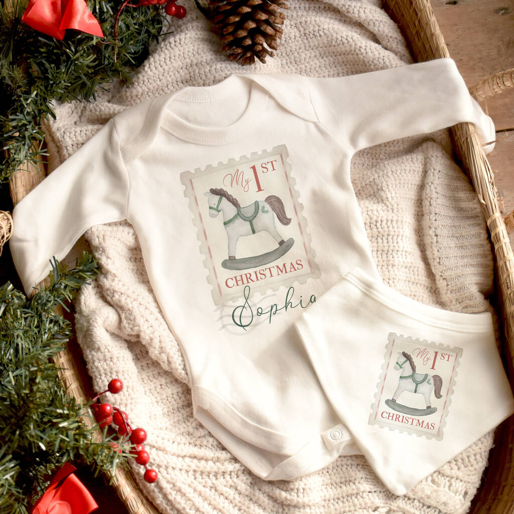 Personalised ‘My First Christmas’ Rocking Horse Baby Outfit, 1 of 4