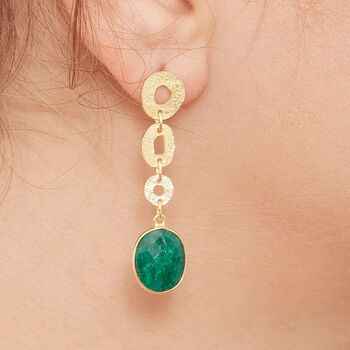 Emerald Gold Vermeil Textured Circle Drop Earrings, 3 of 11