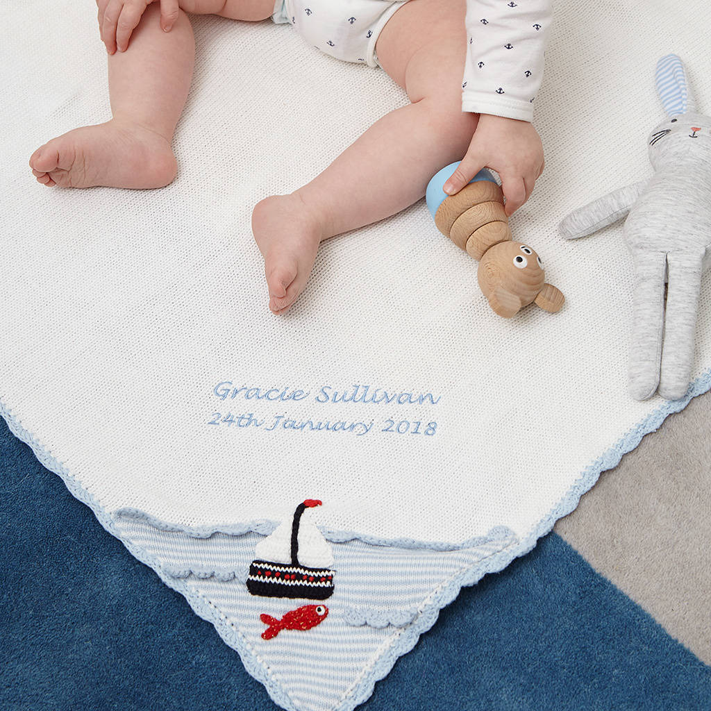 Personalised Knitted Boat Baby Blanket, 1 of 4