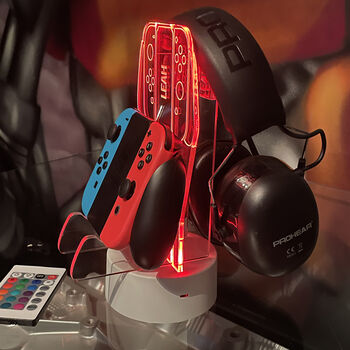 Neon Red Games Controller And Headset Stand, 2 of 4