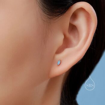 Sterling Silver Blue Opal Marquise Earrings, 8 of 11