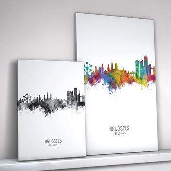 Brussels Skyline Portrait Print And Box Canvas, 2 of 5