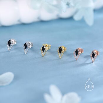 Sterling Silver Art Deco Inspired Tiny Rhombus Black Cz Stud Earrings, 7 of 12