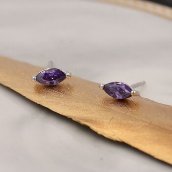 Sterling Silver Amethyst Purple Marquise Stud Earrings, 2 of 9
