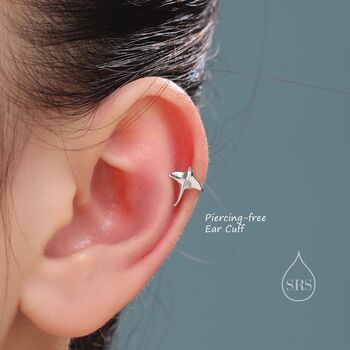 Sterling Silver Piercing Free Manta Ray Ear Cuff, 6 of 12