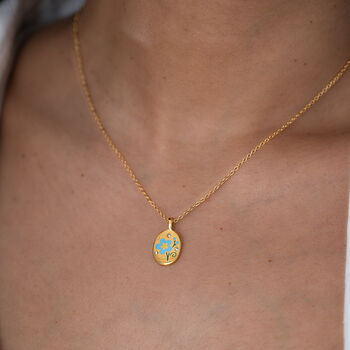 Blue Flower Gold Charm Necklace Non Tarnish, 3 of 5