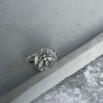 Sterling Silver Bee Coin Ring Ancient Symbolism, 6 of 9