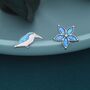 Sterling Silver Kingfisher Bird And Flower Stud Earring, thumbnail 4 of 7