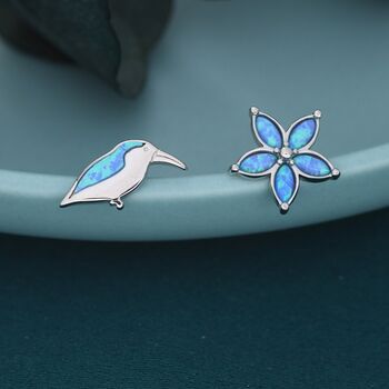Sterling Silver Kingfisher Bird And Flower Stud Earring, 4 of 7