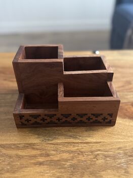 Desk Caddy, Indian Rosewood Desk Organiser, 3 of 11
